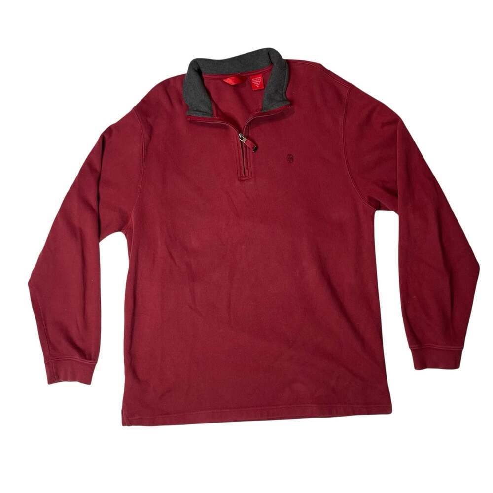 IZOD 1/4 Zip Pullover Mens XL Red Mock Neck Cotton Sweater